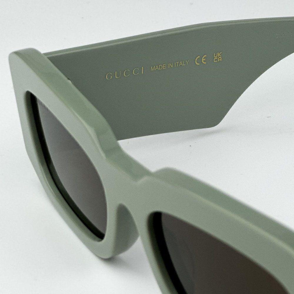 Gucci Sage Green Rectangular Sunglasses with Dark Brown Lenses - Picture 10 of 12